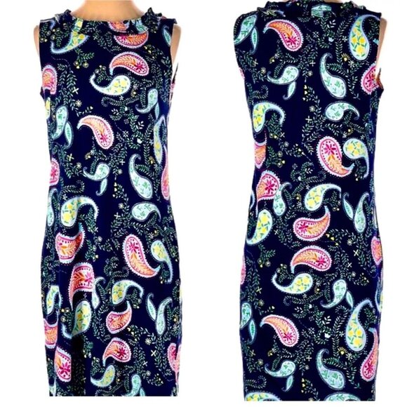 Talbots Spring Summer Paisley Print Sheath Dress Ruffle Neck Sleeveless Sz M - Picture 11 of 11
